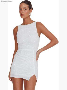 Sexy Backless Sequin Mini Dress Split Hem Velvet Tank Party Club Cocktail